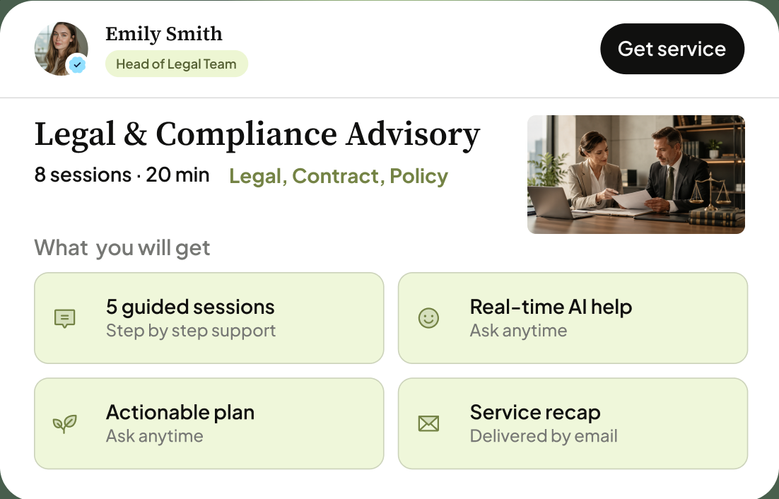 A published Service: Legal and Compliance Advisory by the Head of Legal Team